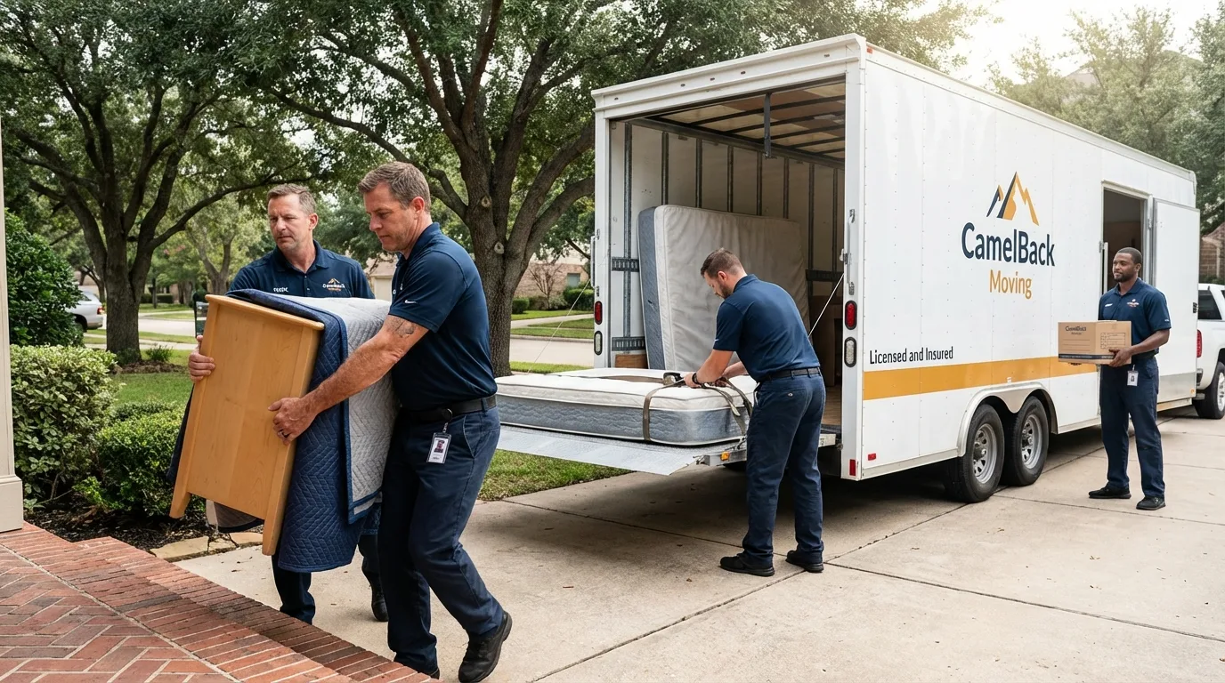 Crew loading residential truck for cross-state move from Oxford, AL
